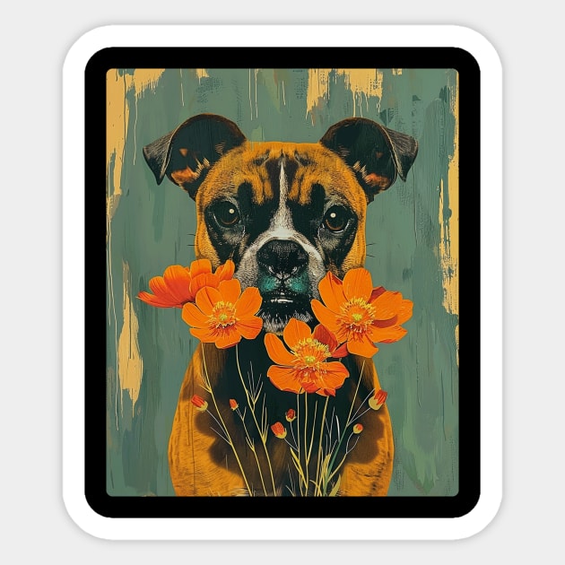 Boxer Dog Flowers Photo Art Design For Dog Onwer Sticker by karishmamakeia